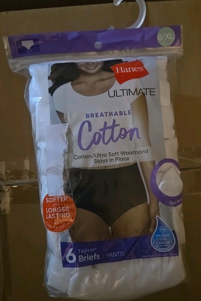 Womens 8 / XL Hanes Ultimate Breathable 6 Pack Tagless Briefs White