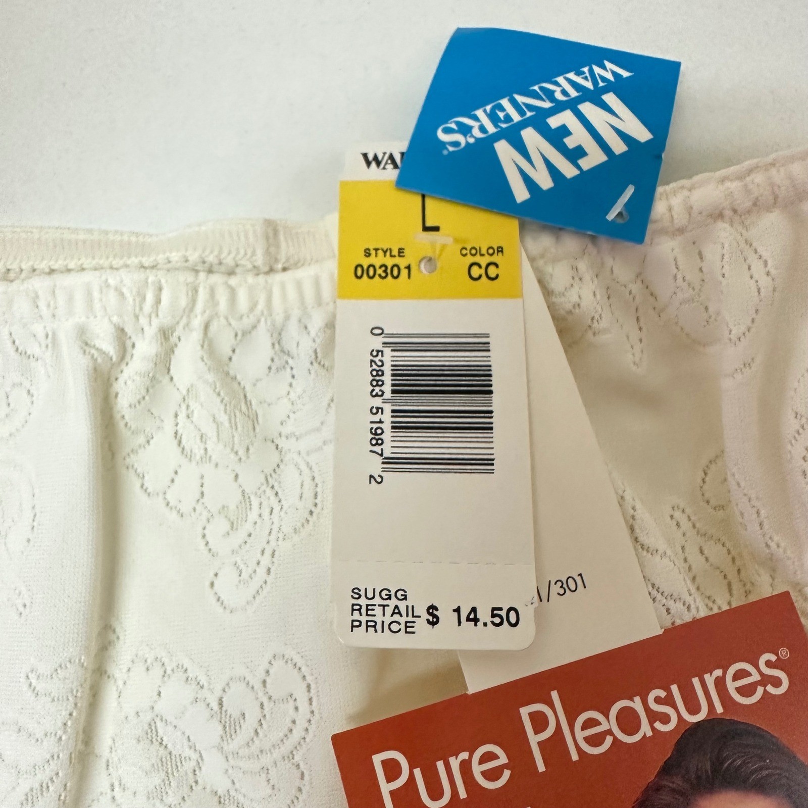 Warners Pure Pleasures Vintage High Cut Brief Panties Floral Jacquard Cream L