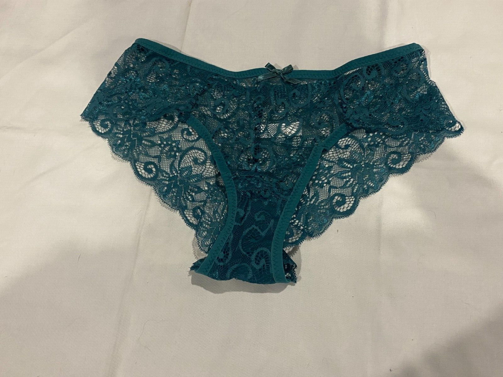 Women Floral Lace Brief with Bow Panty Size L Dark Green