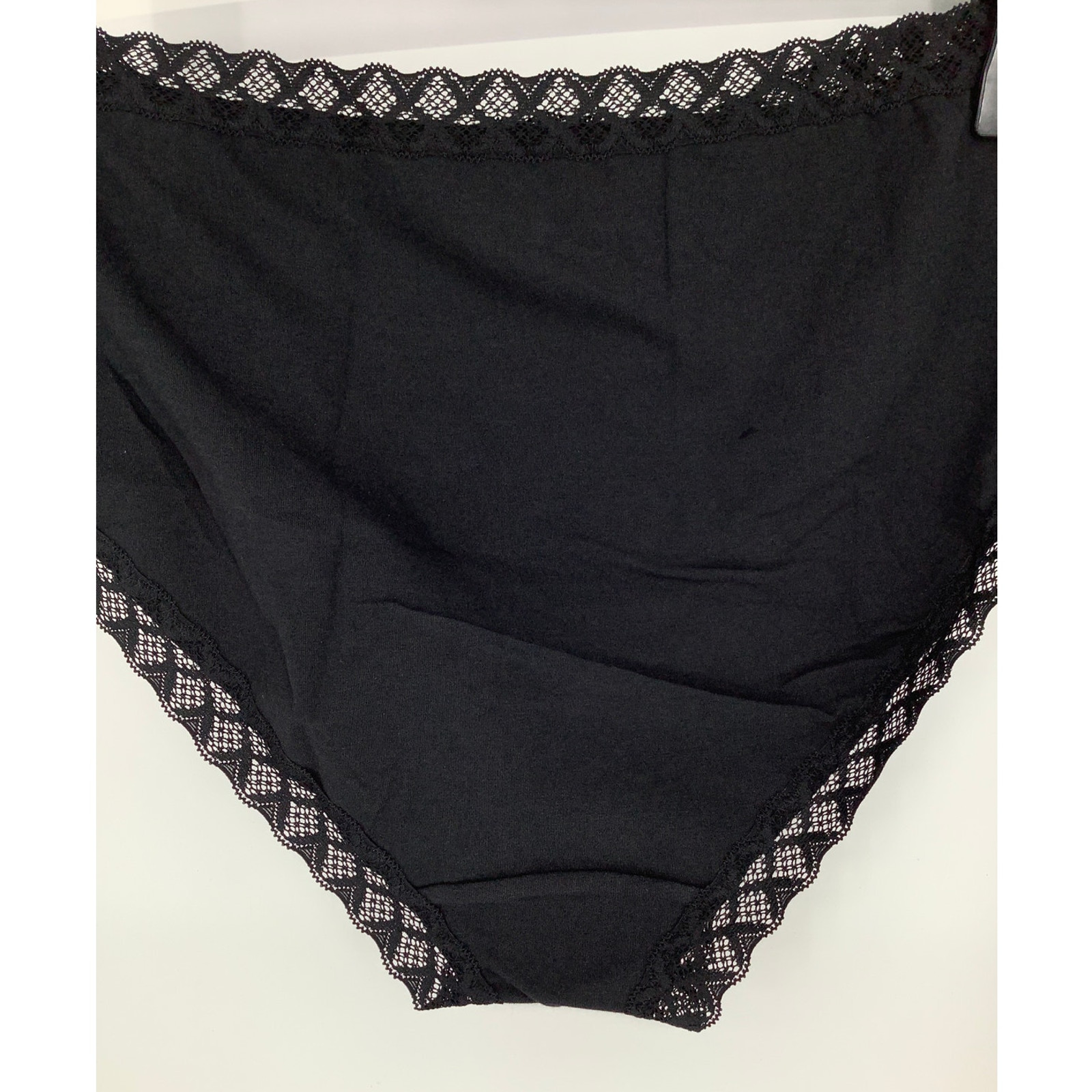 Natori Women’s Large Black Bliss French Cut Lace Trim Pima Cotton Brief C25-2