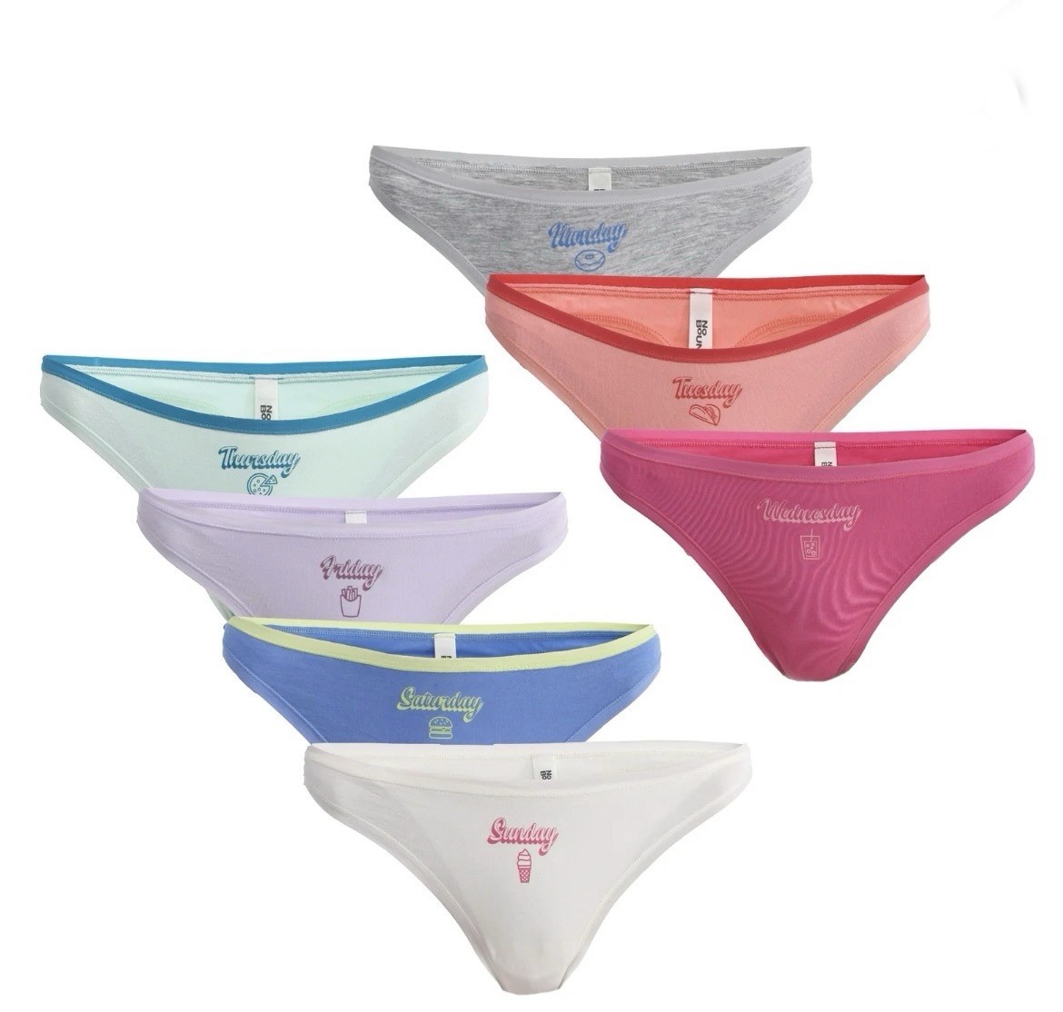 No Boundaries Junior Cotton “Days of the Week” Thong Panties 7 Pack NIP XXL (20)
