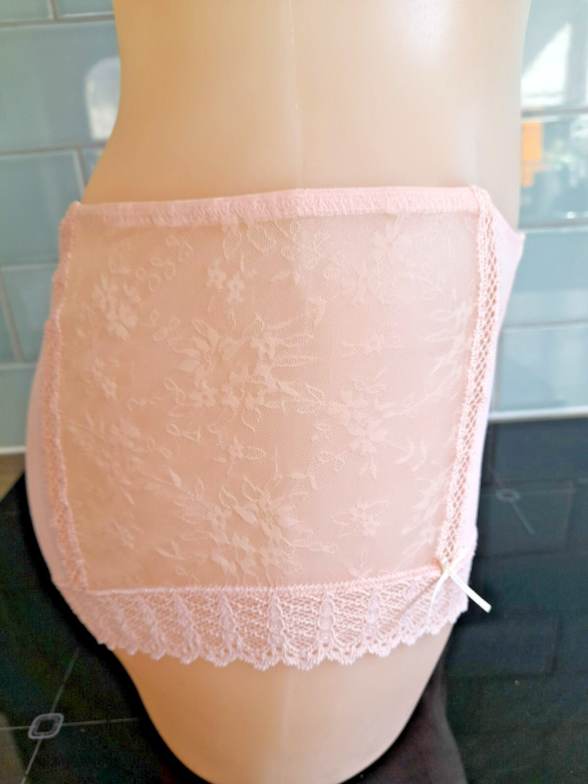 Mey Blush Coloured Sheer Stripe and Lace Shorts 2XL