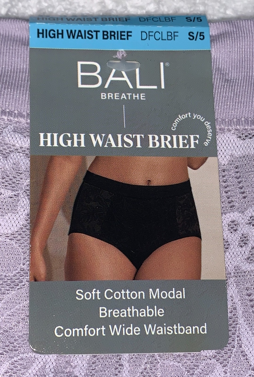 BALI Breathe Cotton Modal Lace Front Purple Iris Hi Rise Brief Panty Womens S 5