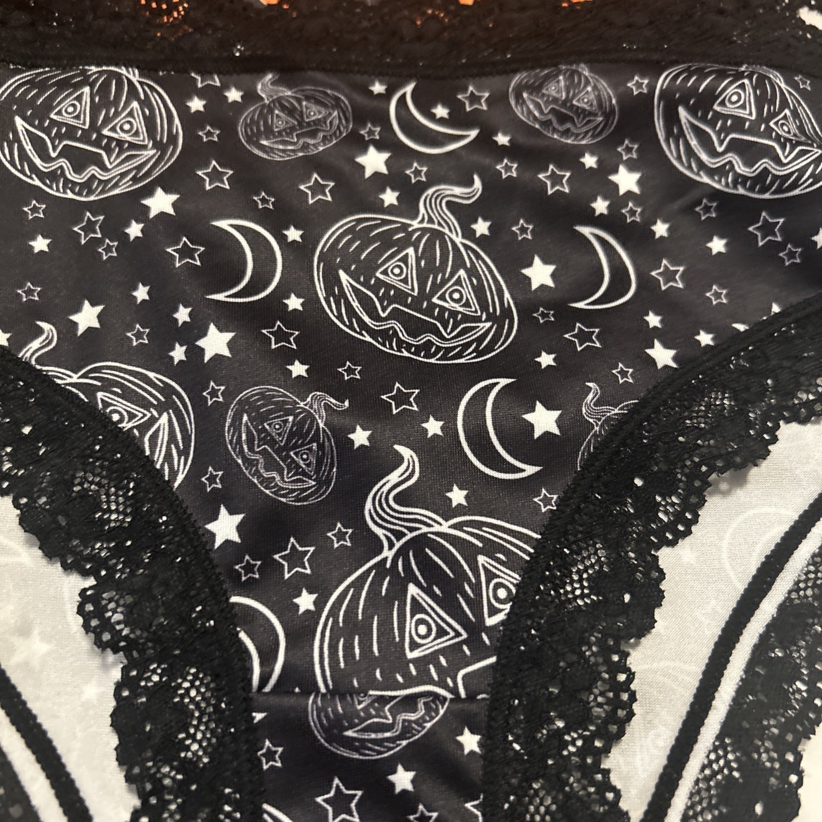 Morvia 3pk lace trim goth Skater Emo Goth panties M Blk Orange Skull Jack-o-lan