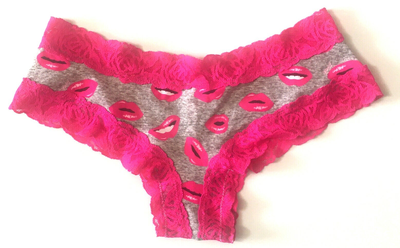 Victorias Secret PINK Cheeky Panties Size S Sexy Hot Lips Mouth Pink Lace Trim