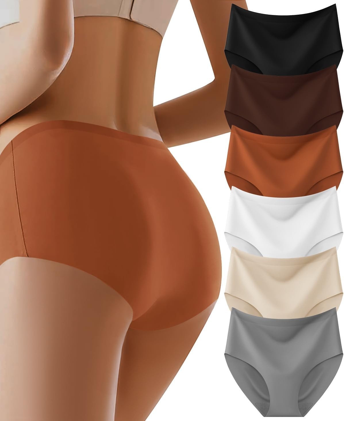 6 Color Women’s Seamless Briefs – High Waisted and No Show for Daily Comfort