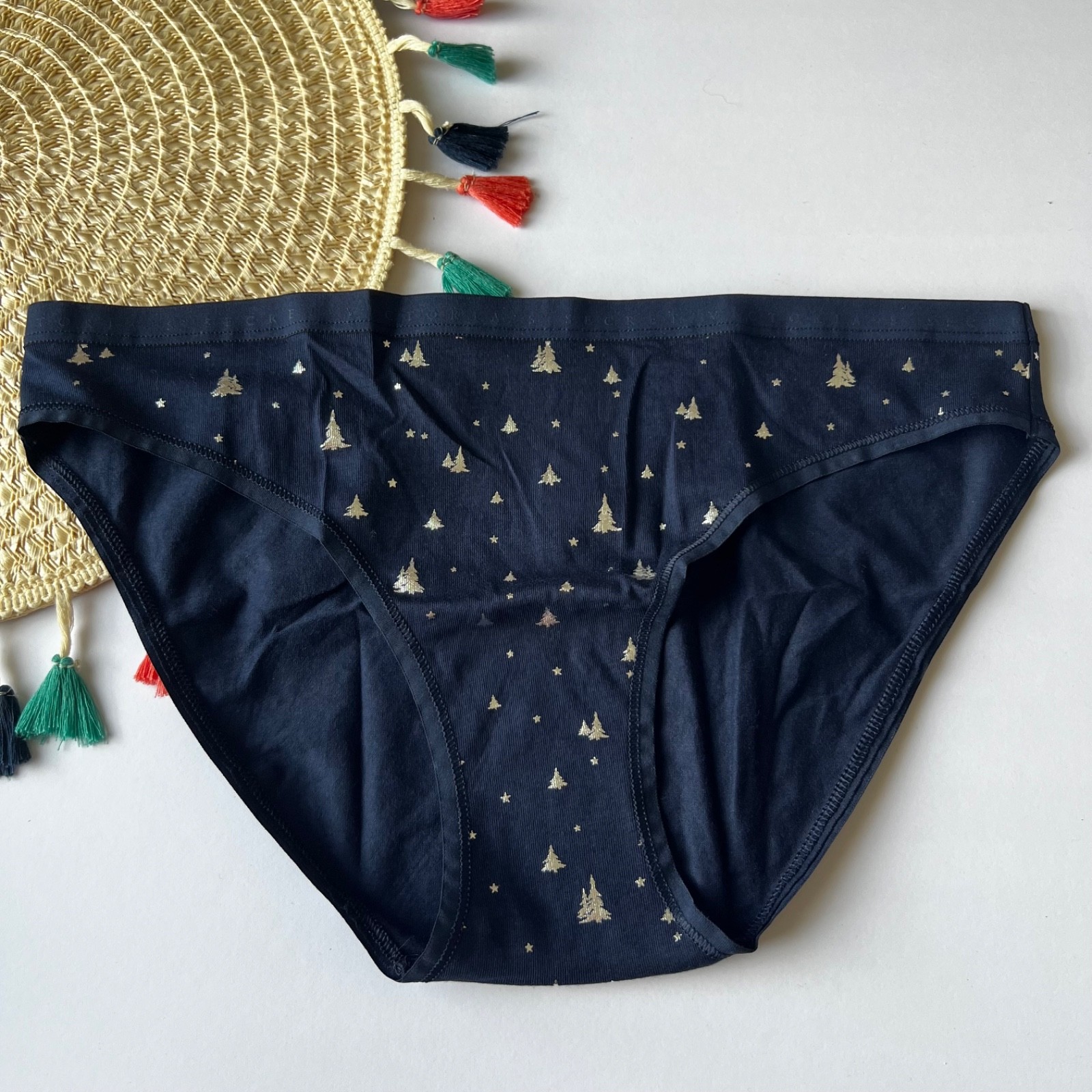 Victoria’s Secret Stretch Cotton Bikini Panty Midnight Sea Shimmer Trees M NEW
