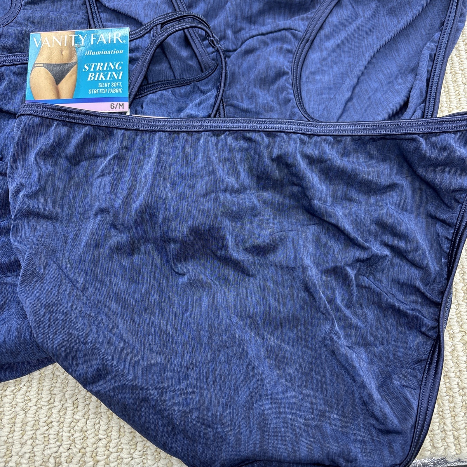 4 Vanity Fair SeXy Shiny 6/M Illumination NAVY String Bikini Panties 18108 NWT
