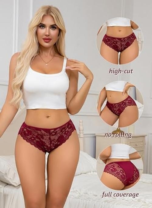 Lace Panties for Women Sexy Underwear Black Lace 1X 7pcs-black/White/Red/Blue
