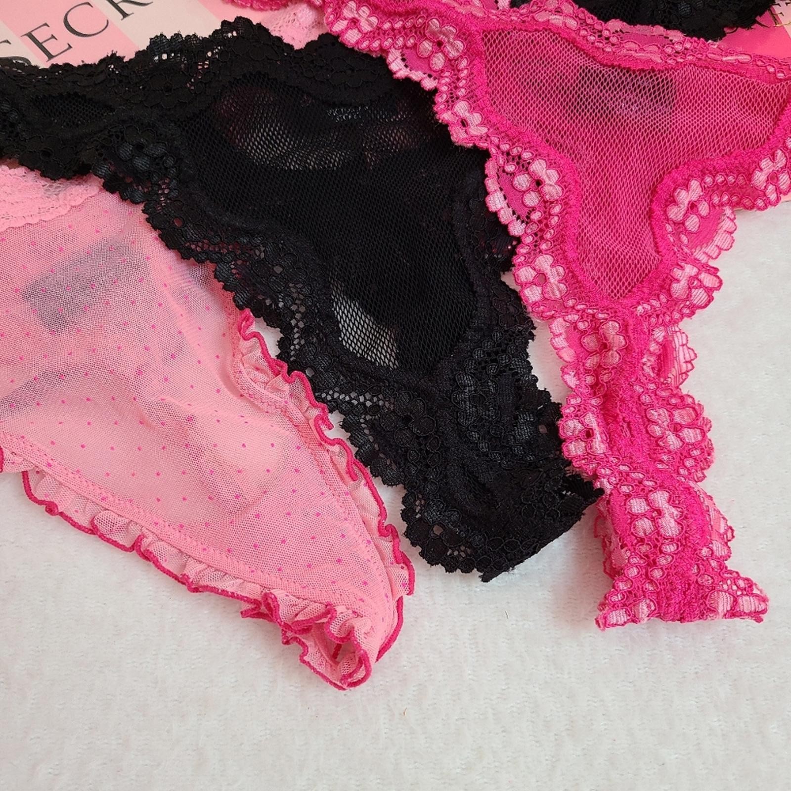 VTG VS Sexy Little Things 3pk Sexy Lace Thong Panties Size M Black Pink