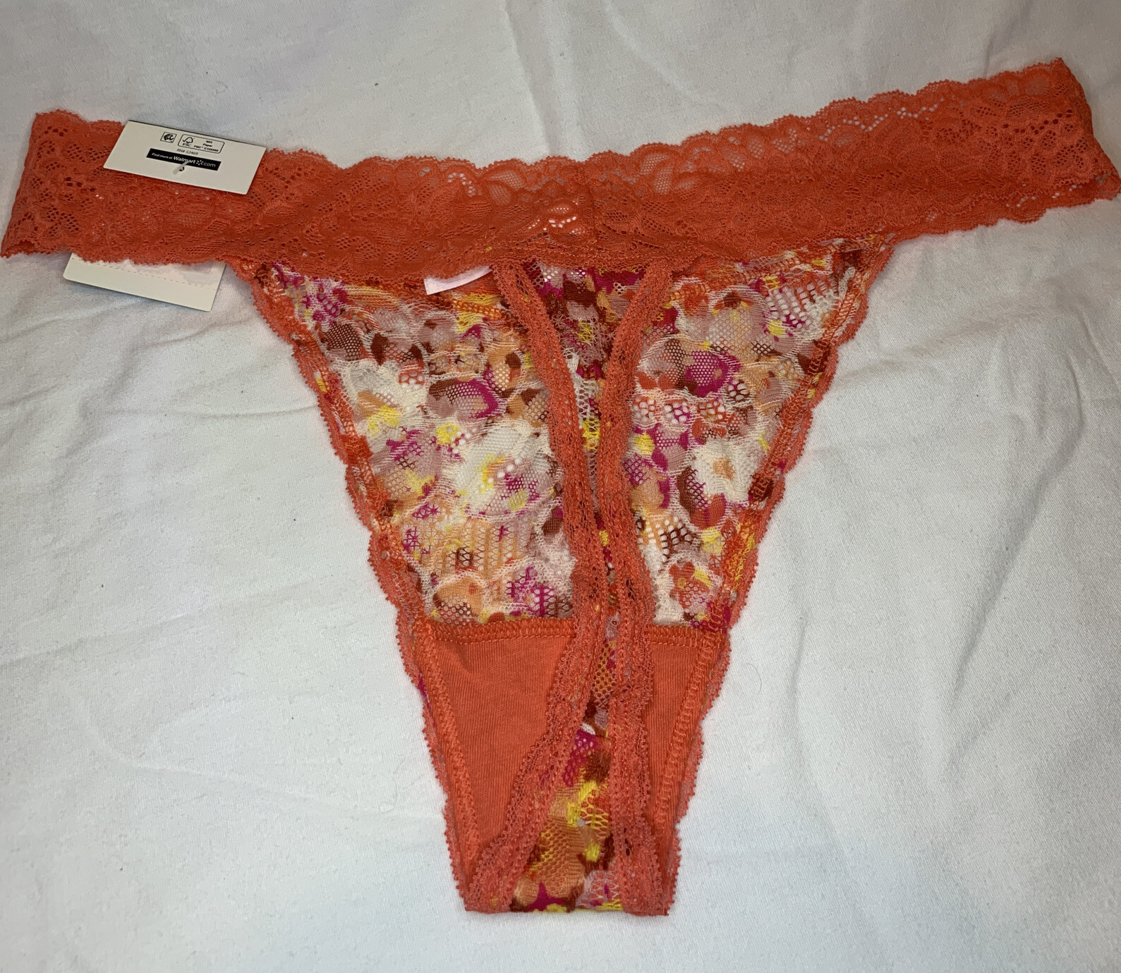 No Boundaries Lace Thong Panties Size XXL (19) Orange Multicolor Design