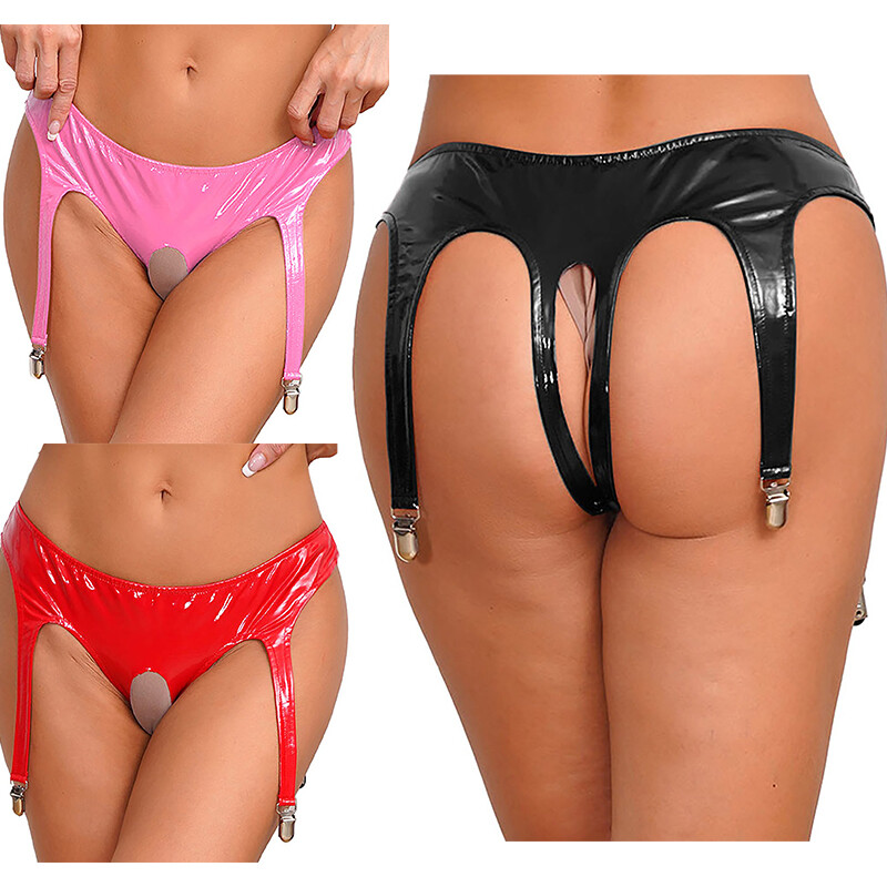 Womens Thong Halloween Underwear Low Rise Briefs Open Crotch Lingerie Glossy