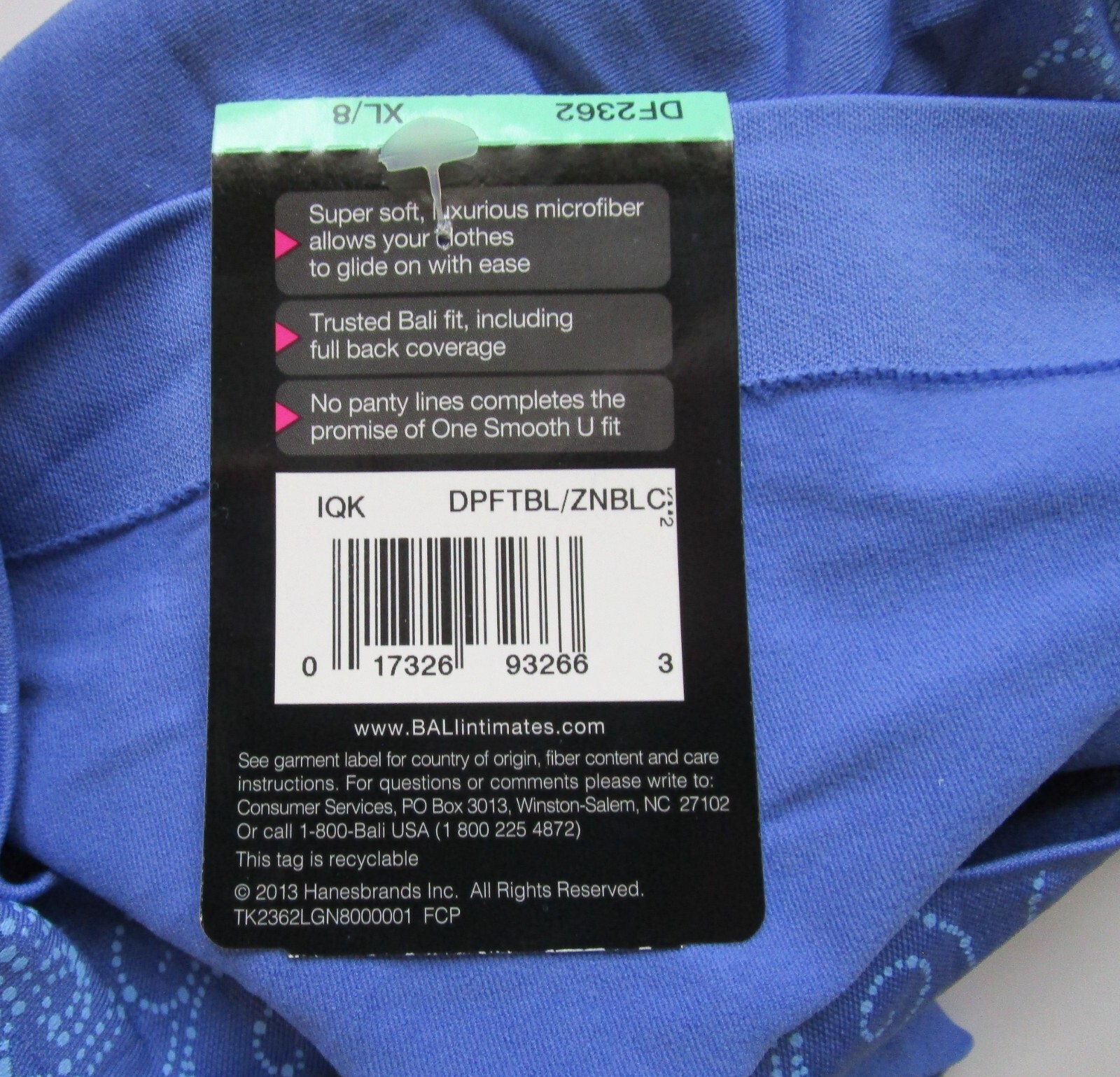 Bali One Smooth U Hi-Cut Pantie 3 Pack Style DF2362 Size XL 8 NWT Retail $28