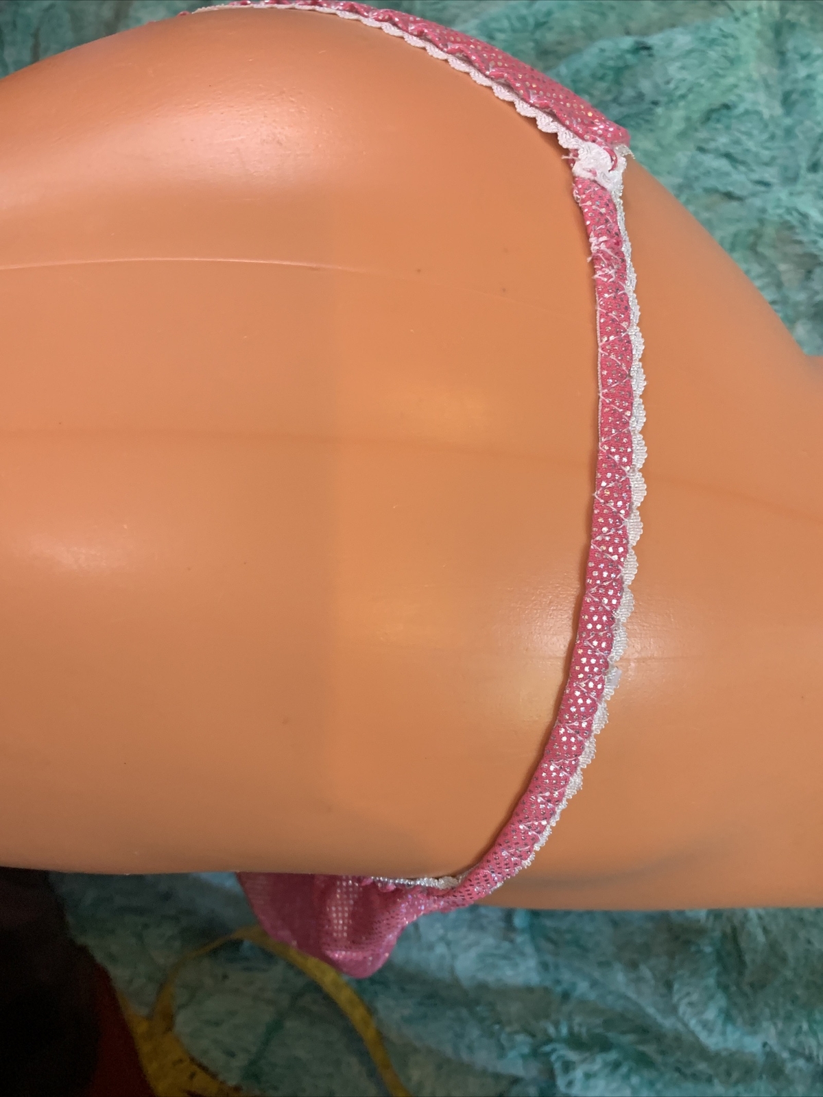 VTG pink silver Shiny Sissy Satin String Bikini Panties Large Gusset Pouch Mens