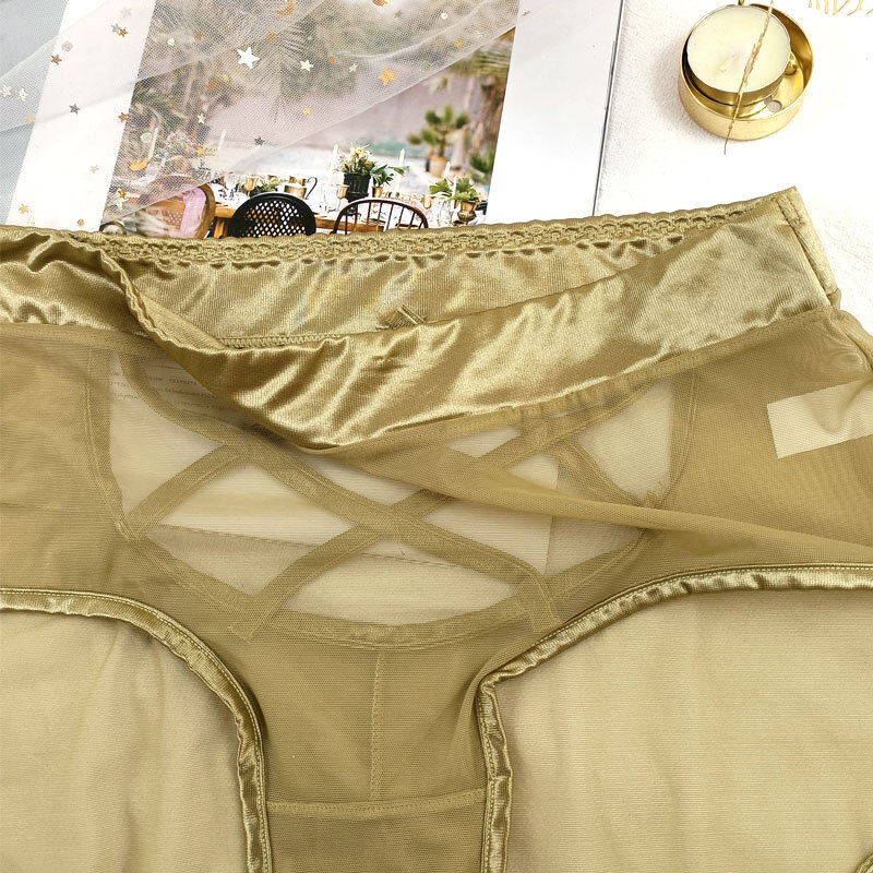 Brief Net Satin Pants With Clear Inserts Medium Waist Oversized