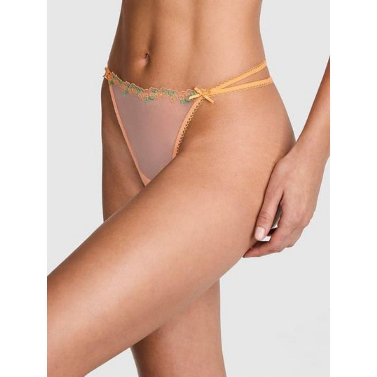 SMALL {Victoria’s Secret} Orange Embroidery Mesh Thong