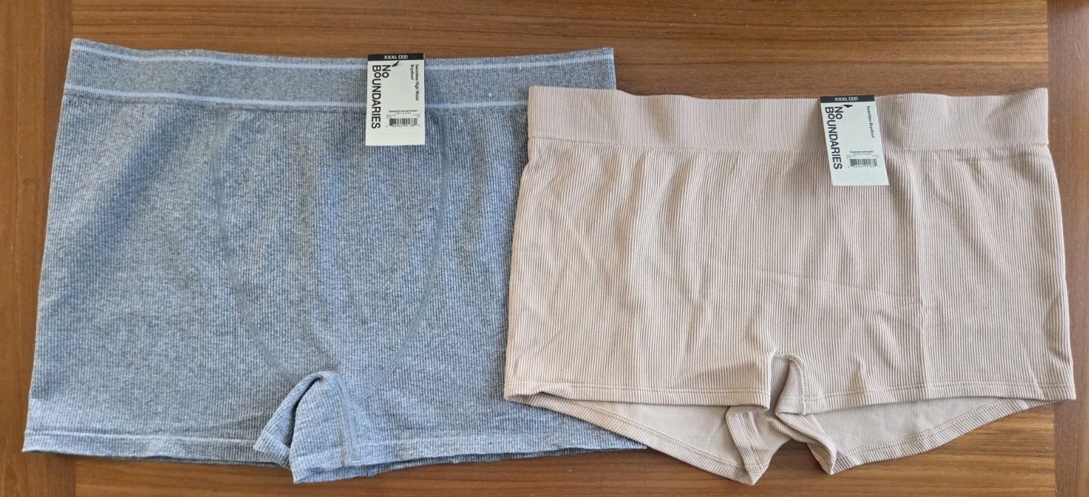 No Boundaries 3XL 22 Seamless Ribbed Boyshort Panties 2 PACK Gray Almond #10726