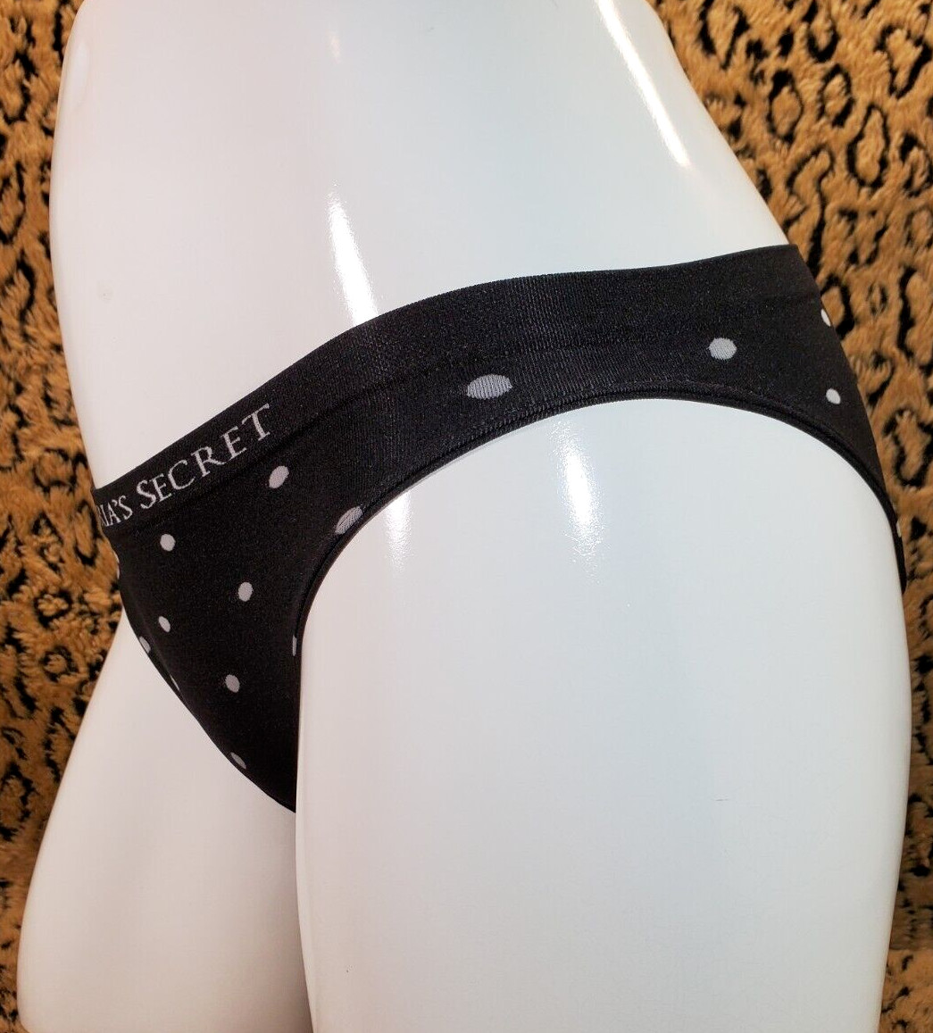 Victoria’s Secret Logo Waistband Black Polka Dots Bikini Panty XS NWT Sexy