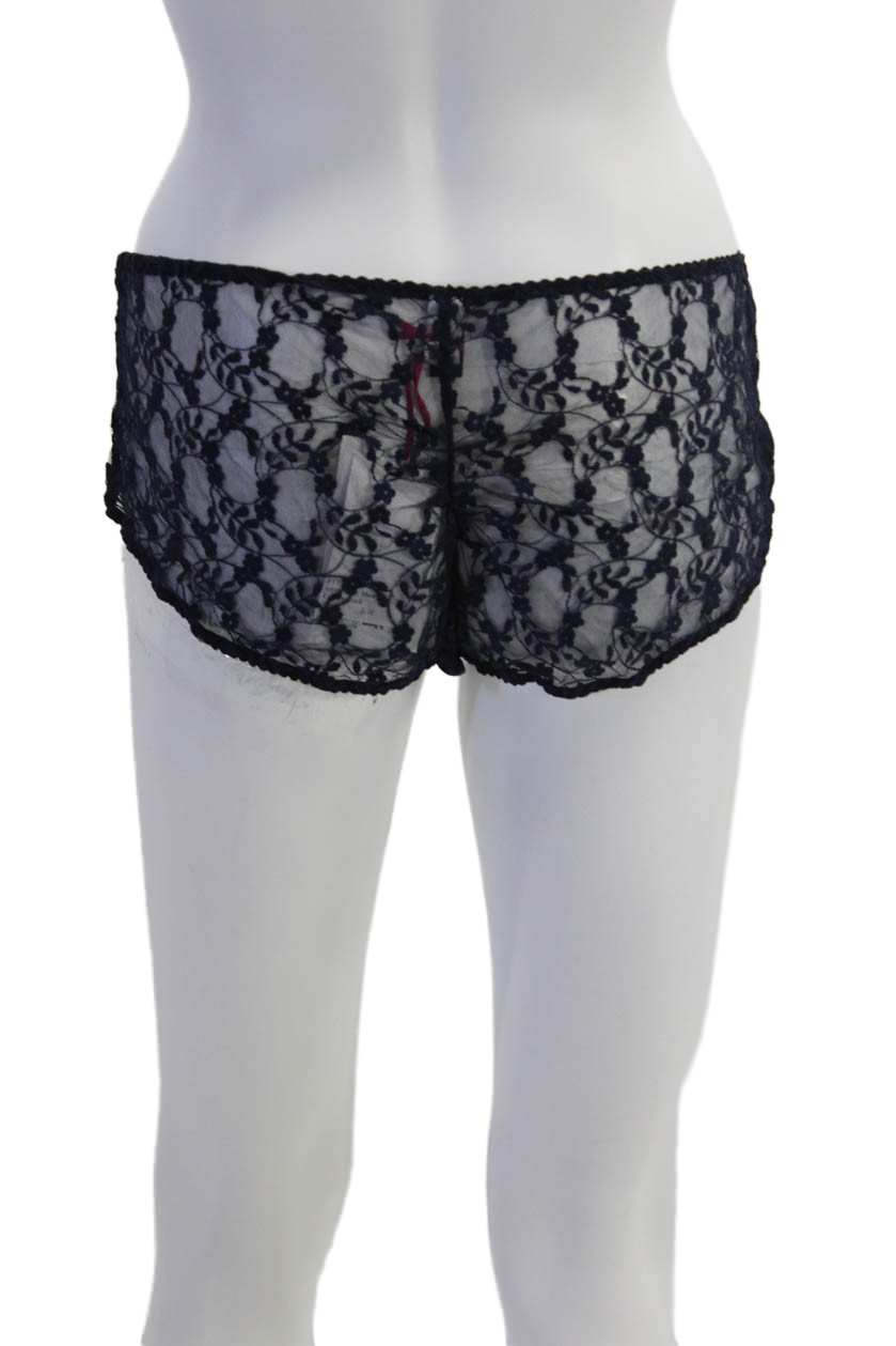 Fleur T Womens Silk Peacock Lace Side Panel Detail Panties Dark Blue Size L