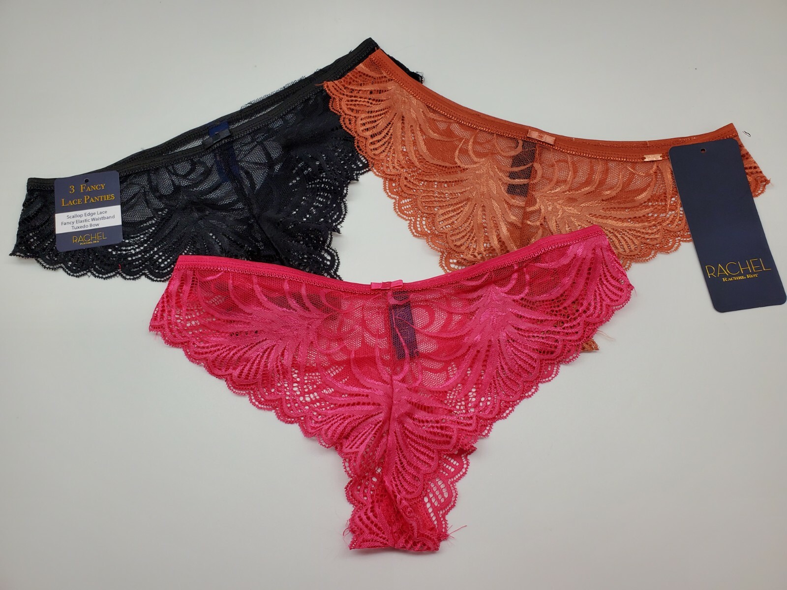 RACHEL ROY 3-Pack Women’s Medium Large XLarge Lace Panties Pink/Black/Ginger