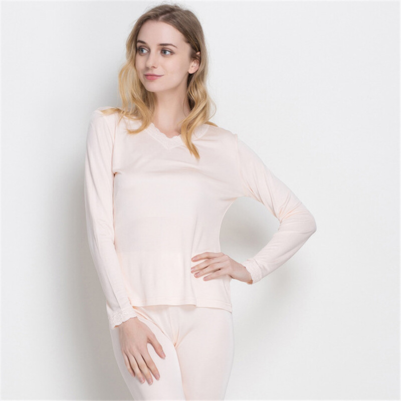 Real silk underwear for women V-neck silk thermal underwear Silk warm Long Johns