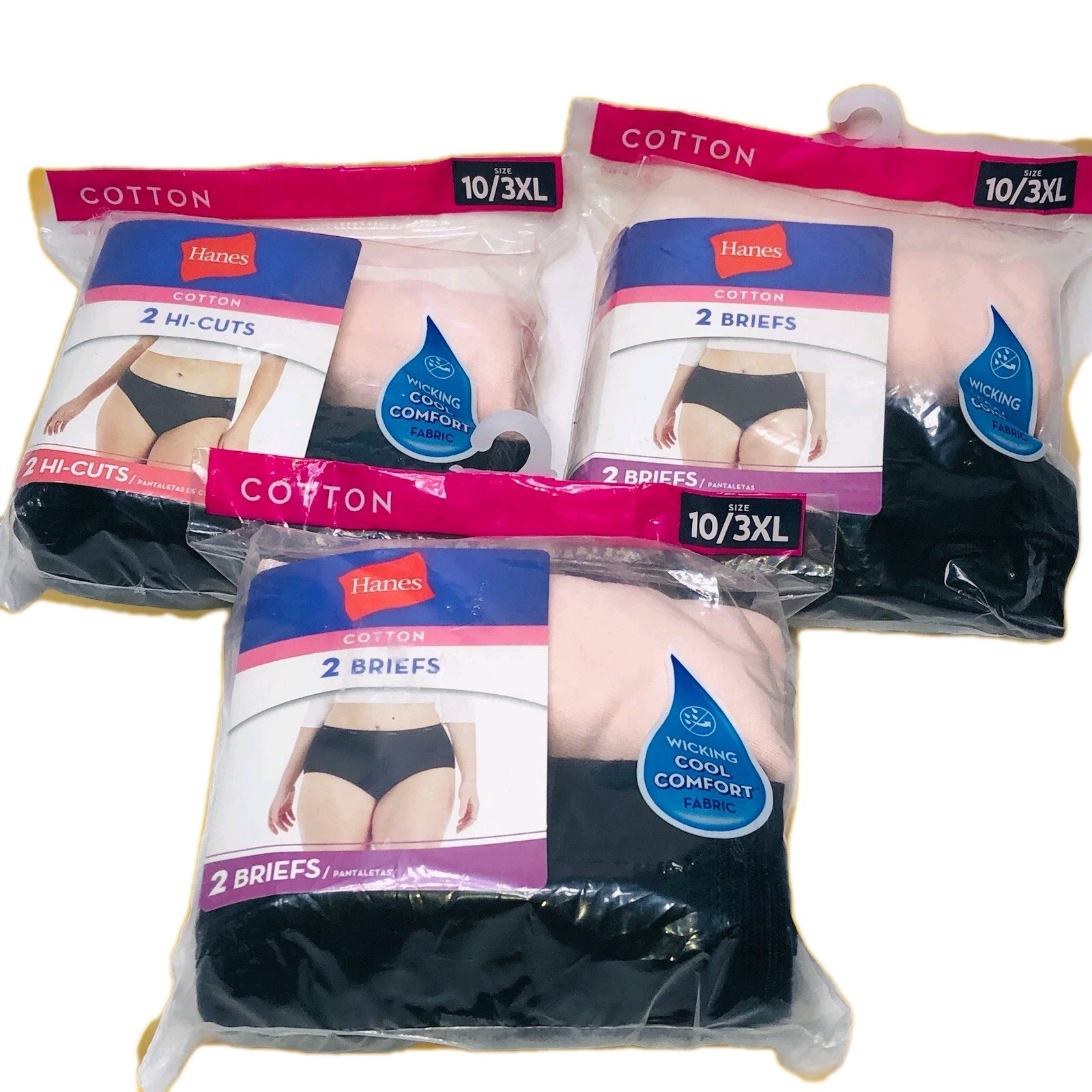 Hanes Women’s Cotton Tagless 2/Hi-Cut AND 4 BRIEFS TOTAL 6 Panties 10 3XL 46-47”