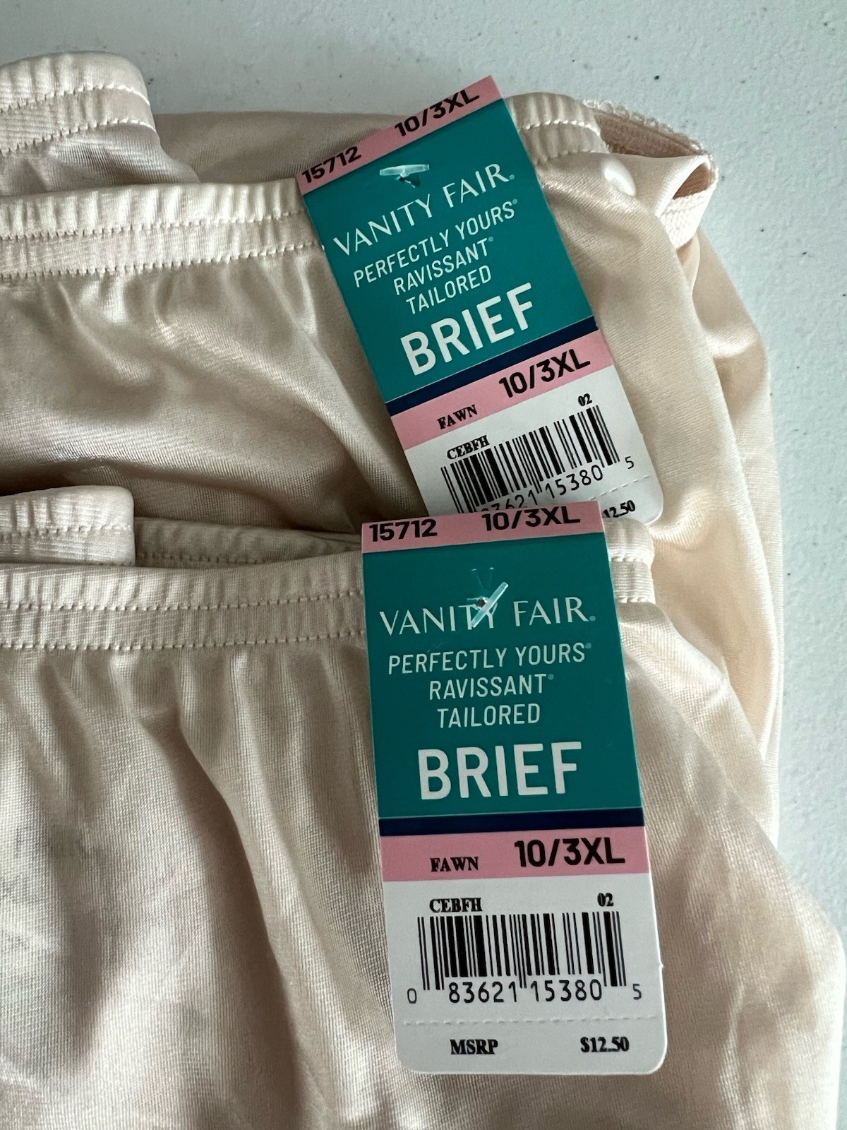 Vanity Fair Perfectly Yours Ravissant Tailored Brief 15712 Fawn 3XL Lot Of 2