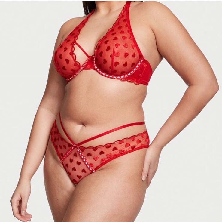 NWT Victoria’s Secret Heart Embroidery Brazilian Crotchless Panty Red Heart