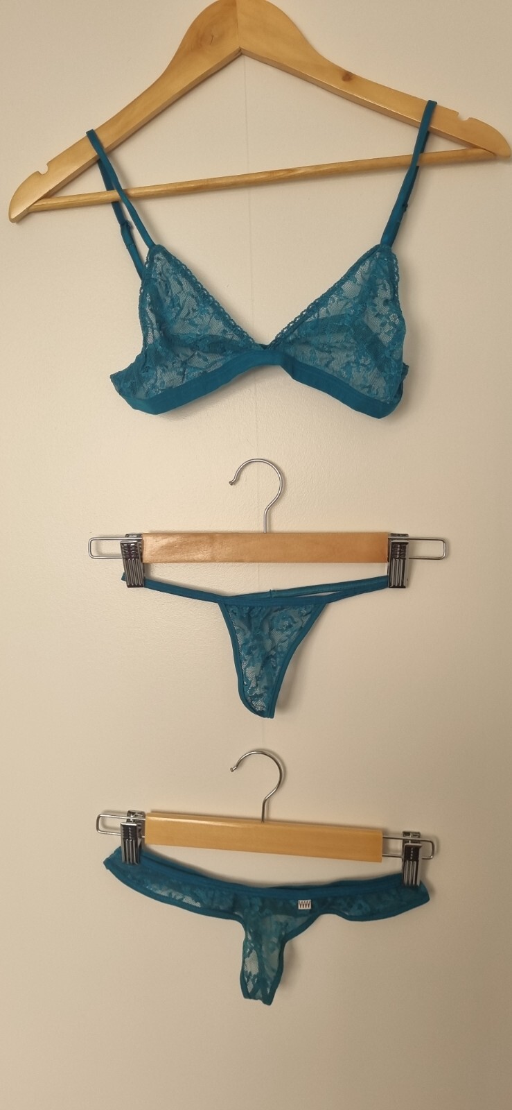 Wicked Weasel Vintage Rose – Lace Lingerie 3 piece Set – Size L & S – Teal