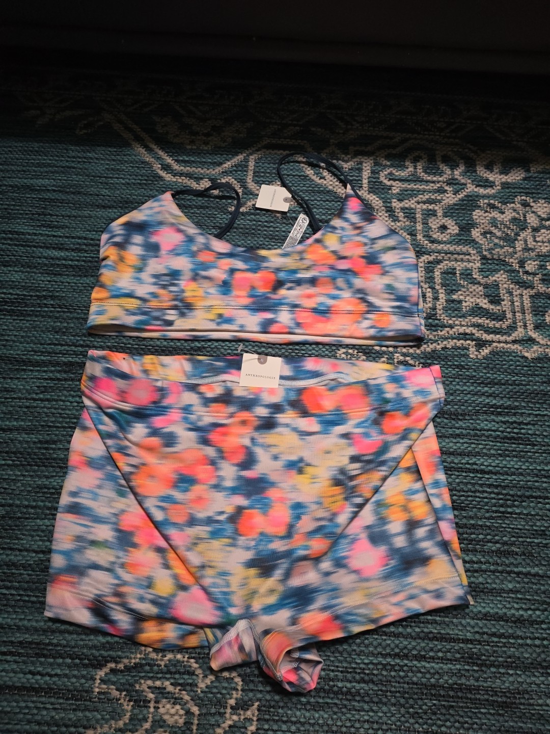 Anthropologie Lyrebird Printed Bra Top and Boy Shorts Briefs SET S/M NWT