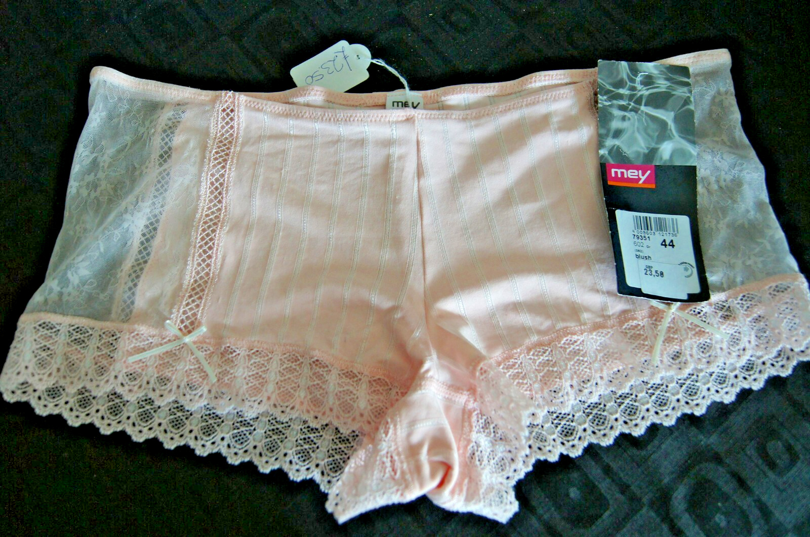 Mey Blush Coloured Sheer Stripe and Lace Shorts 2XL