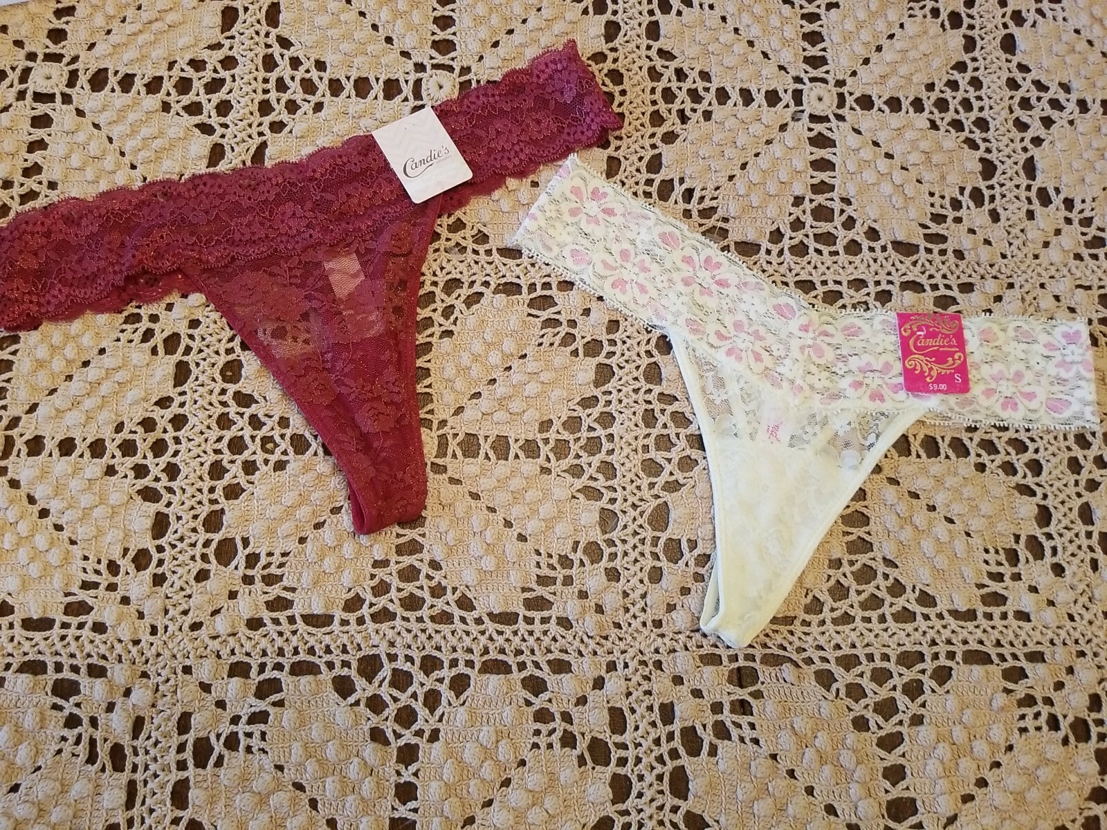 Rare Small CANDIE’S Total Lace /Total SeXY Lace Thongs Set Of 2 ~ NWT