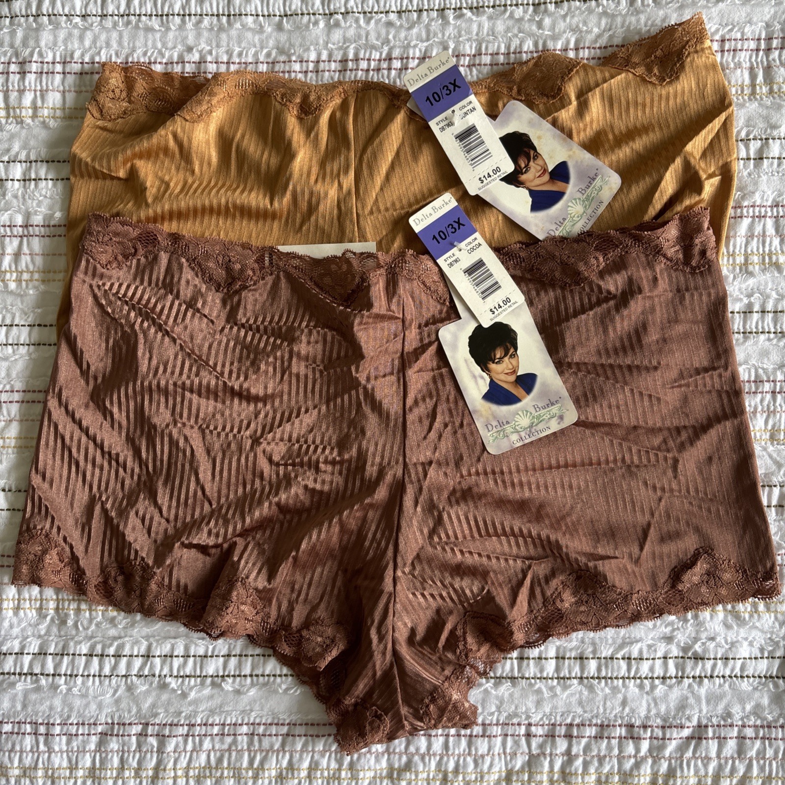 VTG NWT Delta Burke Womens Lace Hipster Panties 2pk Brown Black Size 10 3X