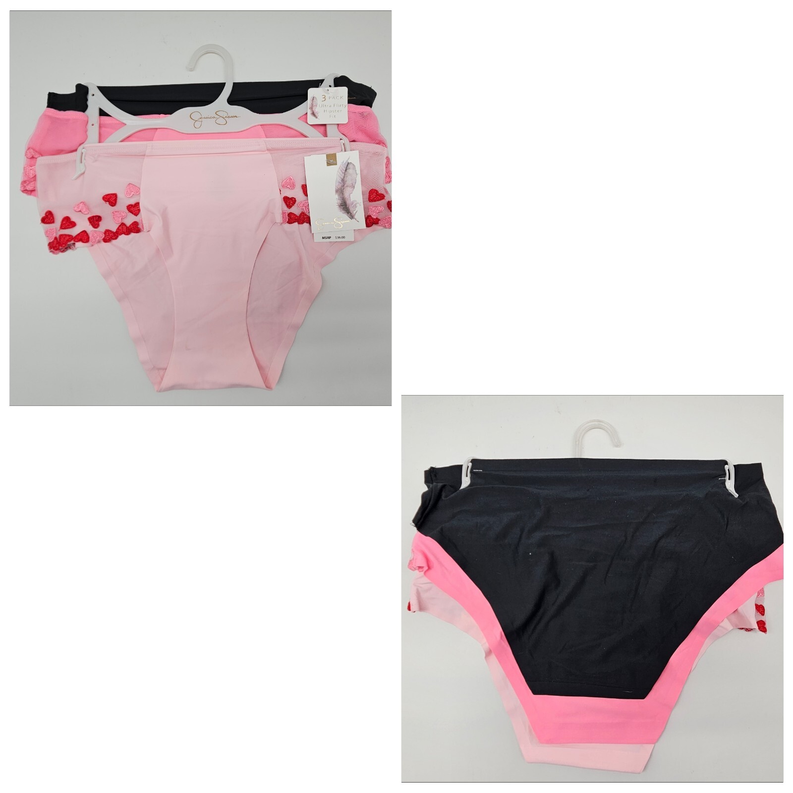 JESSICA SIMPSON 3 Pack Flirty Hipster Women’s M L Panties Black Pink Red Hearts