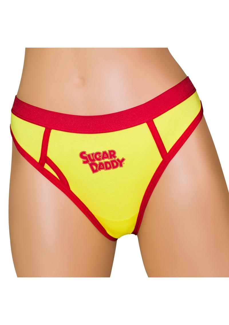 Sugar Daddy Thong Small Candy Pantie Yellow Red w/ Logo Hi-Cut Leg Lingerie Gift