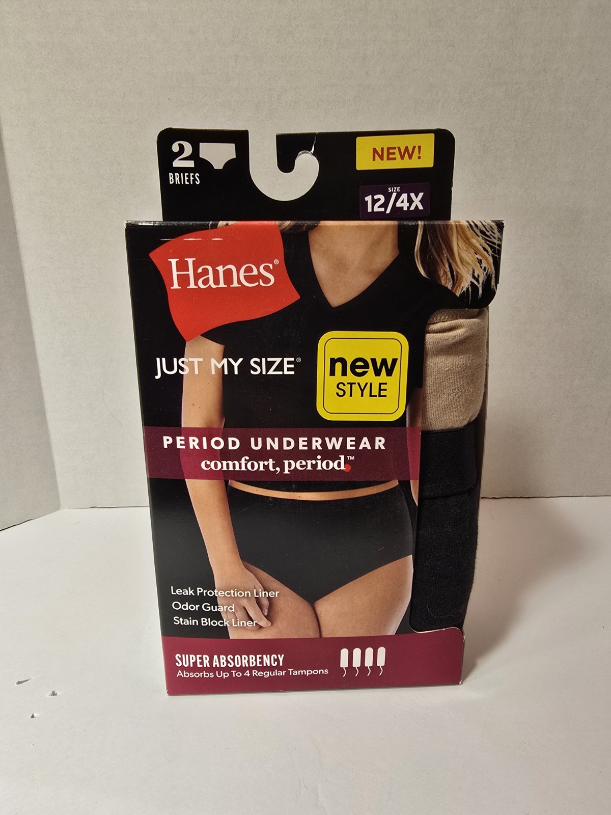 Hanes Just My Size Comfort, Period, Brief Underwear, 2-Pack PLUS Size 12 4X