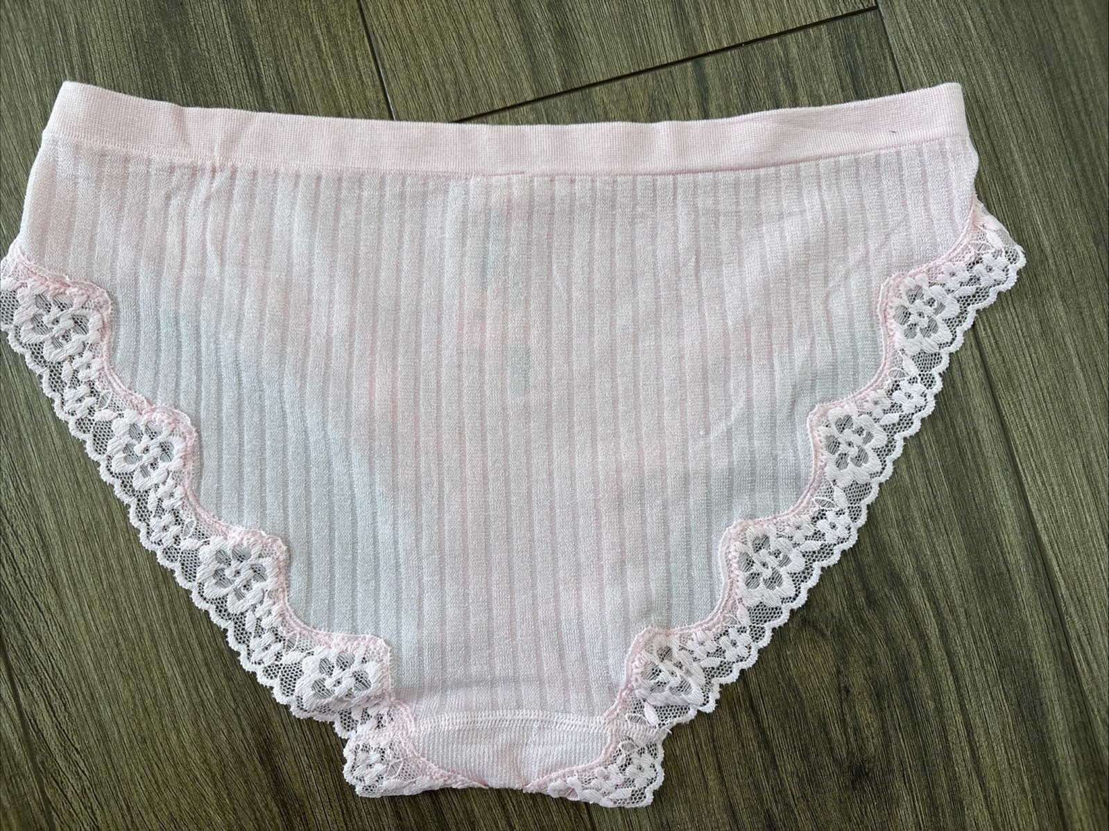 Victoria’s Secret Panties Bikini Panty Pink Ribbed Lace Trim Stretch Large L