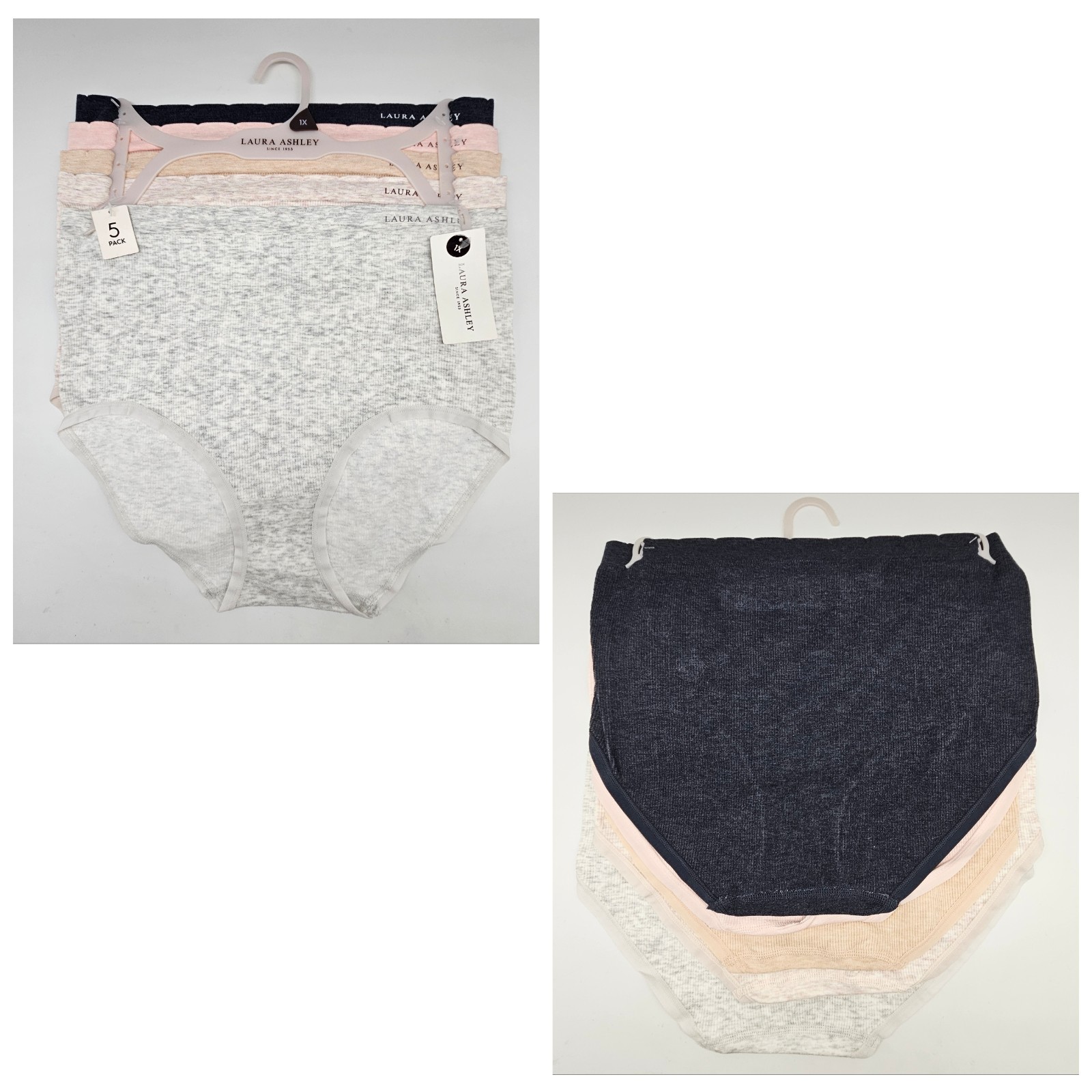 LAURA ASHLEY 5 Pack Women’s Plus 1X 2X 3X Seamless Briefs Panties Charcoal Beige