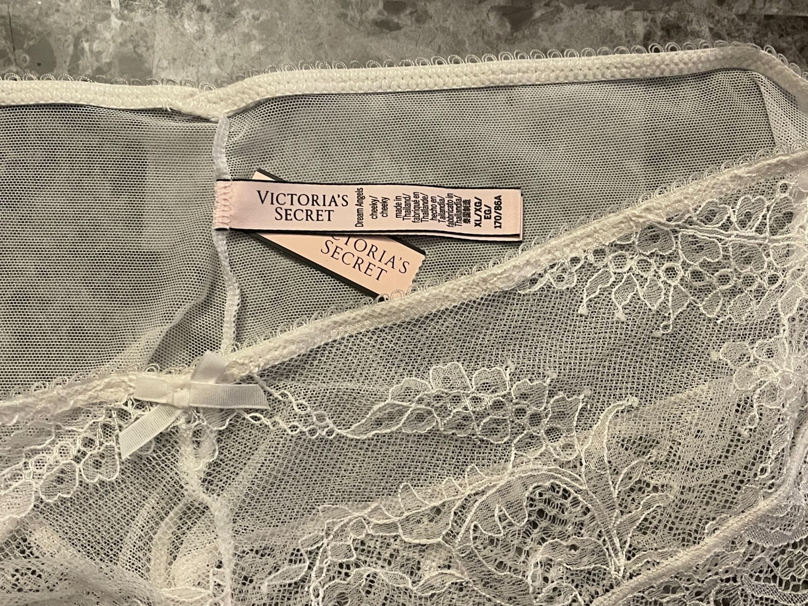 NWT VICTORIA’S SECRET DREAM ANGELS XL WHITE FLORAL LACE MESH RARE CHEEKY PANTIES