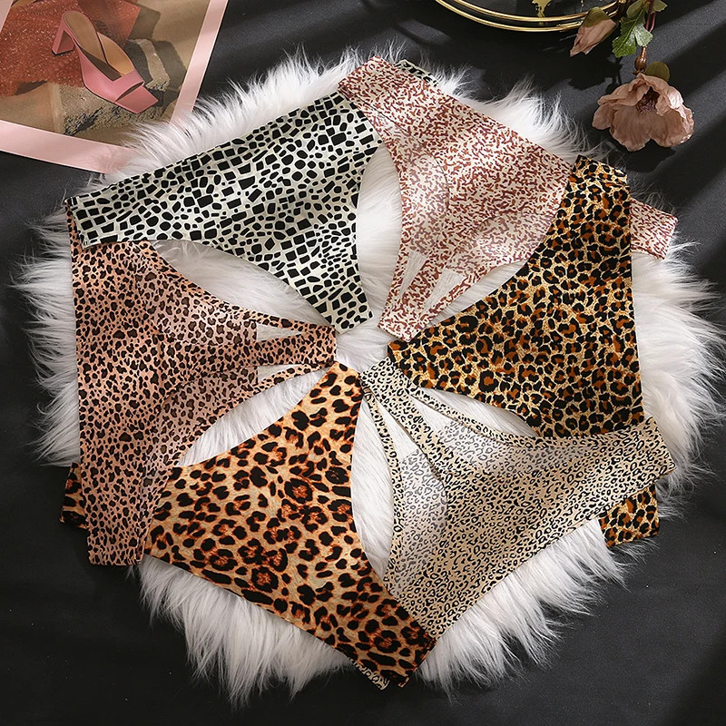 Leopard Print Thong Panties Underwear Seamless Low Rise Women’s Panty 6 Pcs