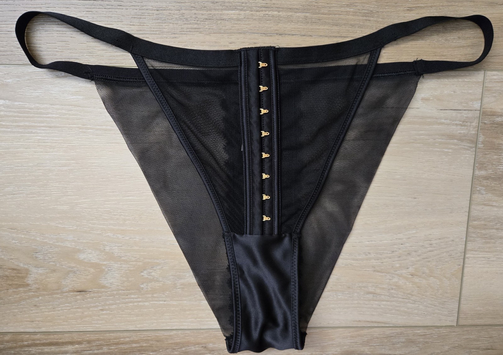 Victoria’s Secret Very Sexy Black Sheer Mesh Goth String Brazilian Panties XL