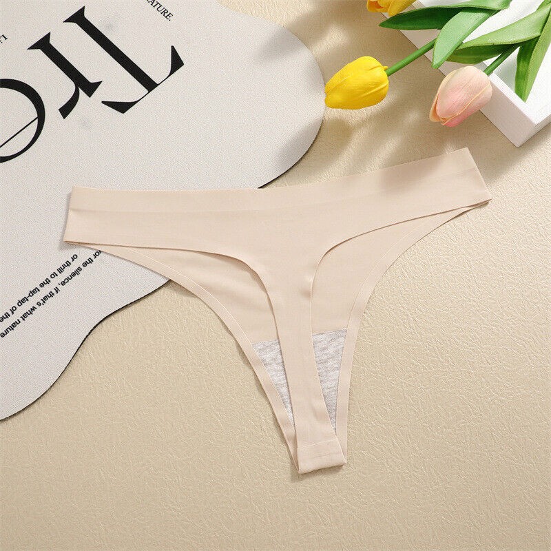 1/4 Pcs Womens Seamless Thongs Panties Sexy Ice Silk V Waist Underwear Panty
