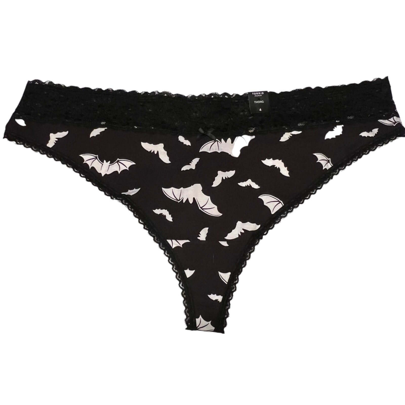 NWT TORRID Thong Pantie 0X-1X-2X-3X-4X Jersey Lace Black White Halloween Bats
