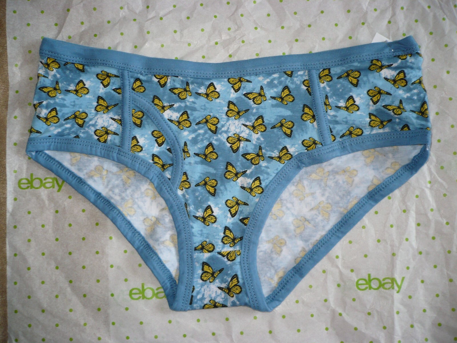 Rue 21 Women’s Bikini Panties LARGE Blue With Yellow Butterflies New