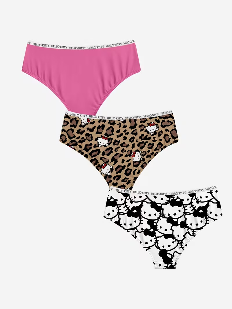 Women’s Sanrio Leopard Hello Kitty Cute Cartoon Kawaii Brief Panties – Pack of 3