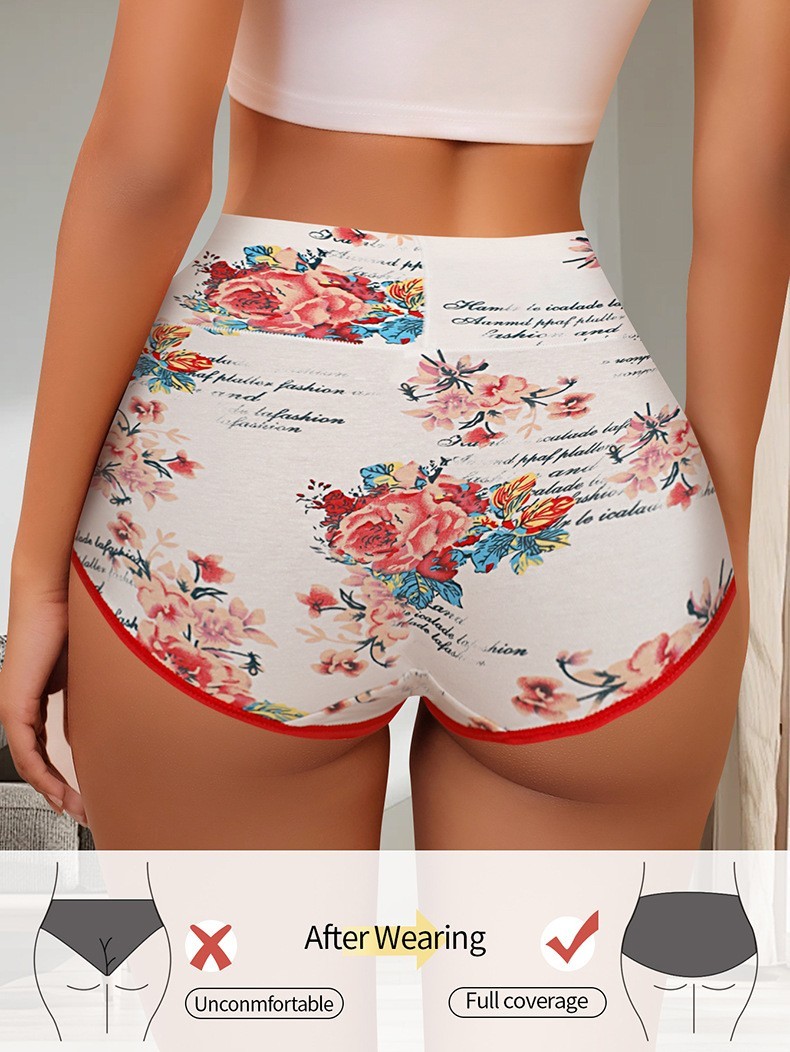 2 Pack High Waist Floral Cotton Bikini Panties – Comfort Tummy Control Butt Lift