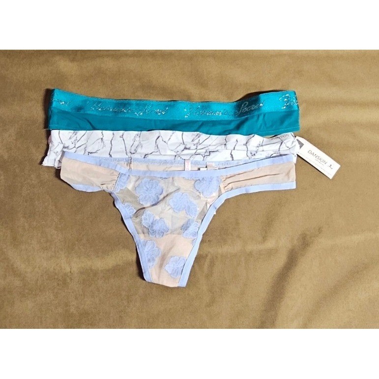 Victoria’s Secret PINK & Danskin Thong Panties Bundle 3PK Teal Marble Floral L