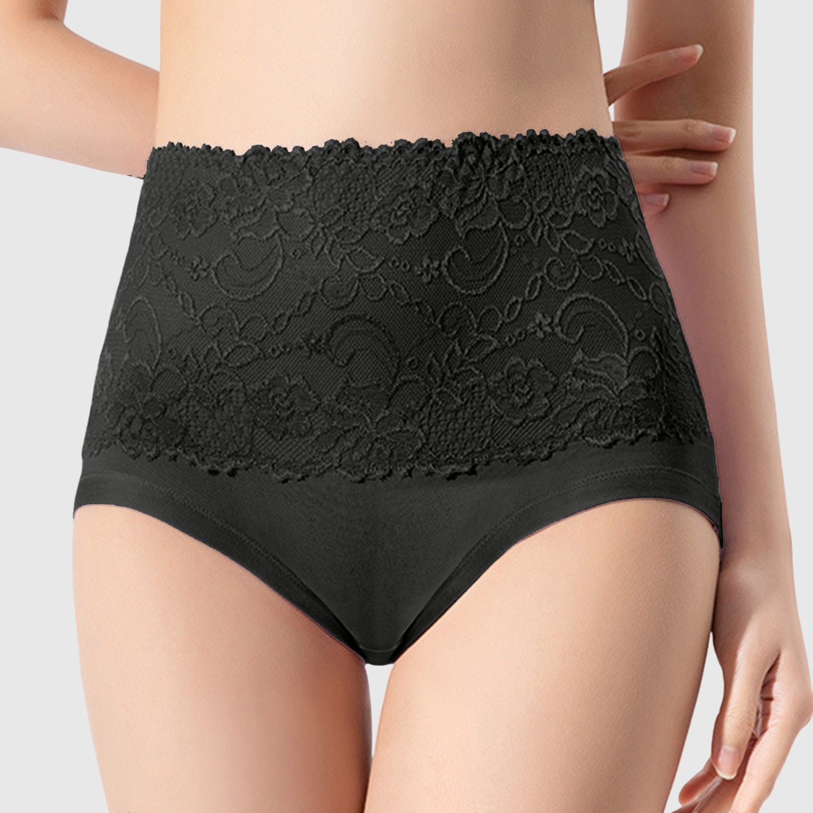 Womens High Rise Floral Lace Brief Plus Size Breathable Solid Tone Full Coverage