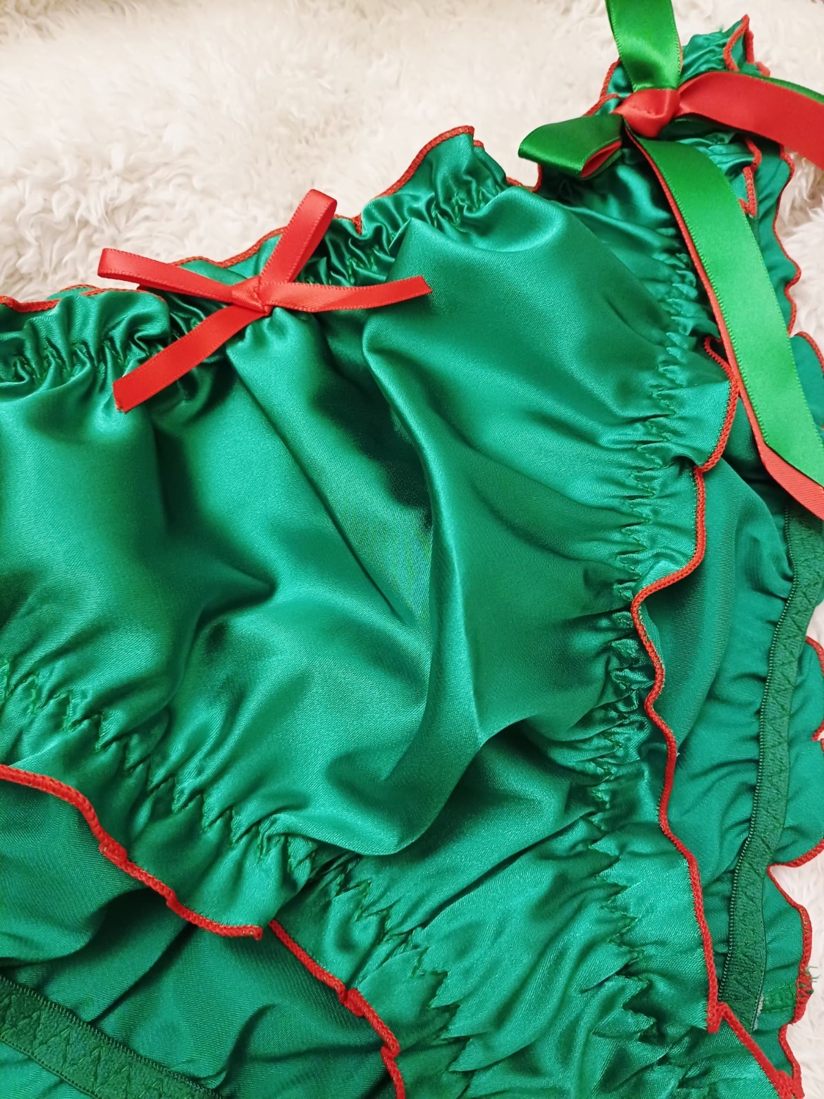 Luxury Girly Silky Green Satin Frilly Bow Sissy Panties Knickers L UK 12-14