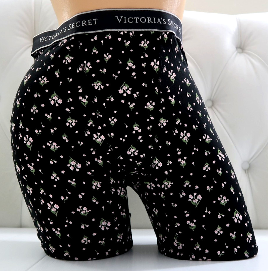 Victoria’s Secret Logo Cotton/Modal Boxer Brief Panty Black Floral S M L XL 2XL